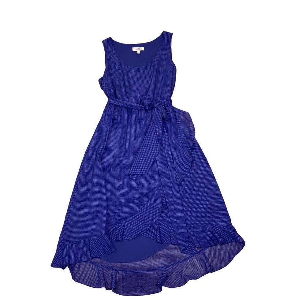 Badgley Mischka Blue Black Gingham Midi Wrap Dress Size 14 Ruffles Romantic - Picture 3 of 9